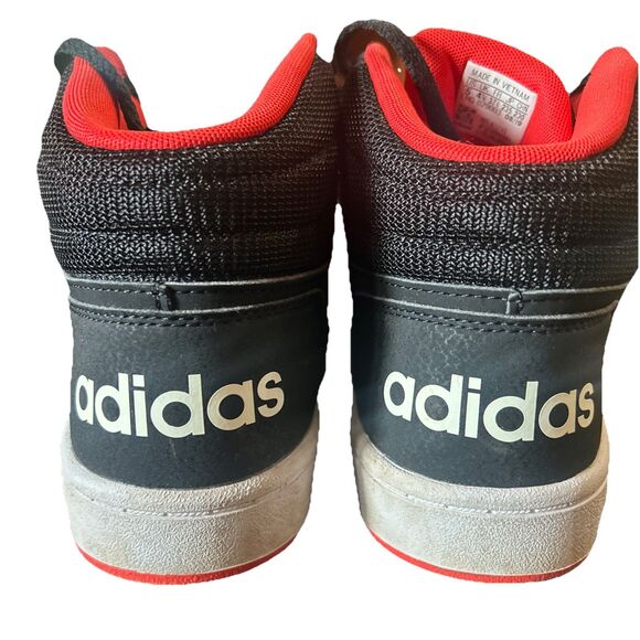 Adidas Unisex Hoops 2.0 Boys Size 5 Mid Black white red High Top Shoes Sneakers - Picture 3 of 8